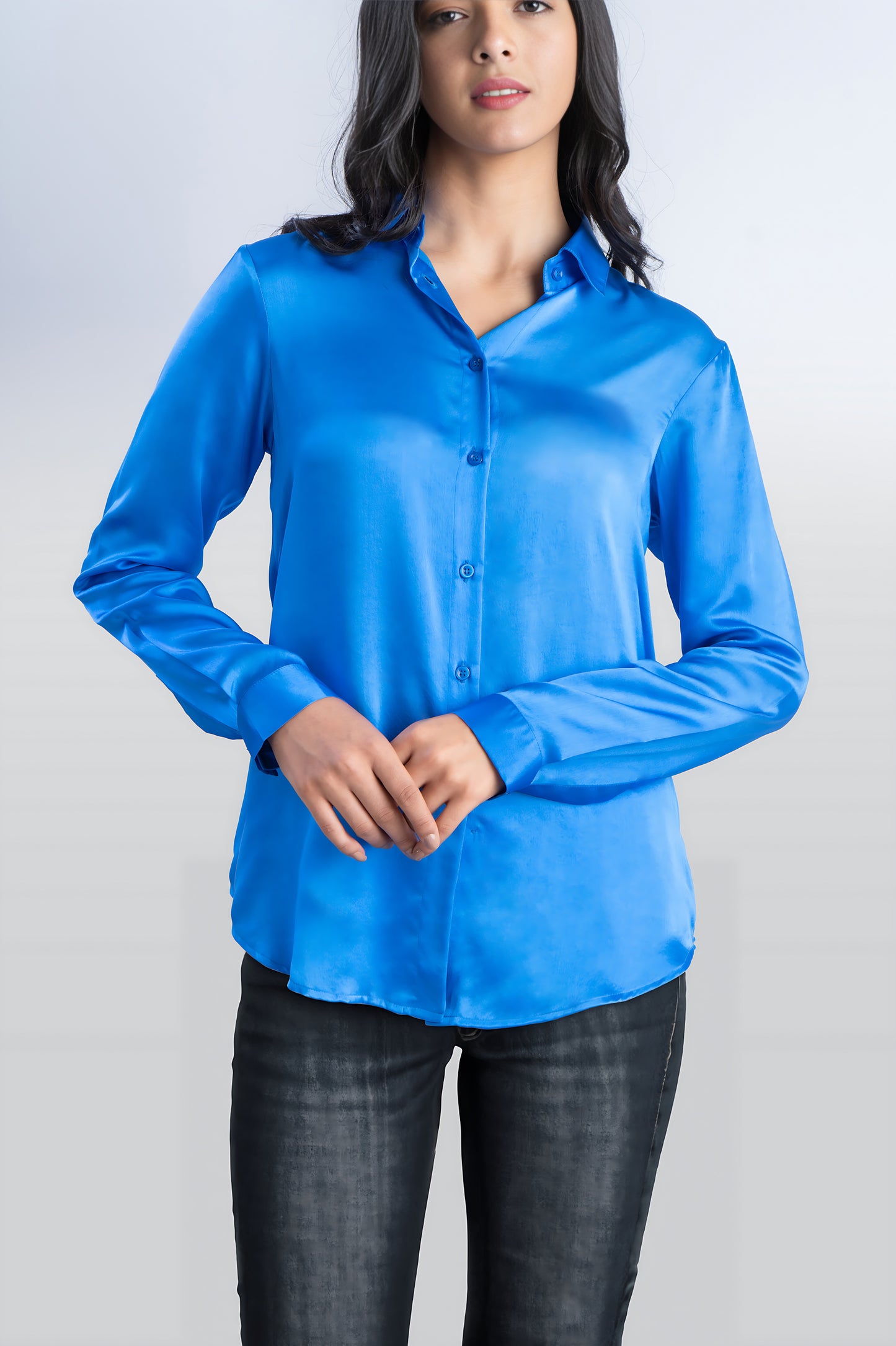 Pure Silk Royal Blue Shirt | 100% Mulberry Silk