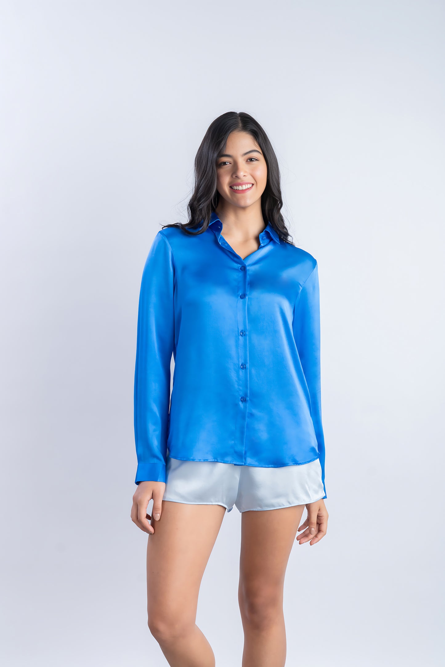 Pure Silk Royal Blue Shirt | 100% Mulberry Silk