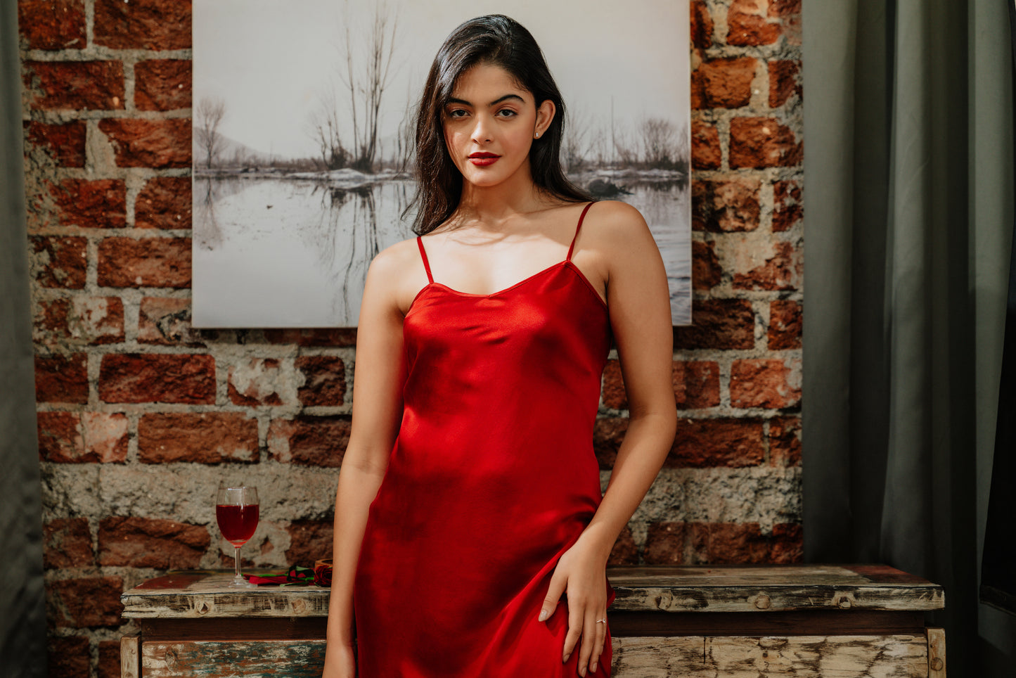 Pure Silk Ruby Red Midi | 100% Mulberry Silk