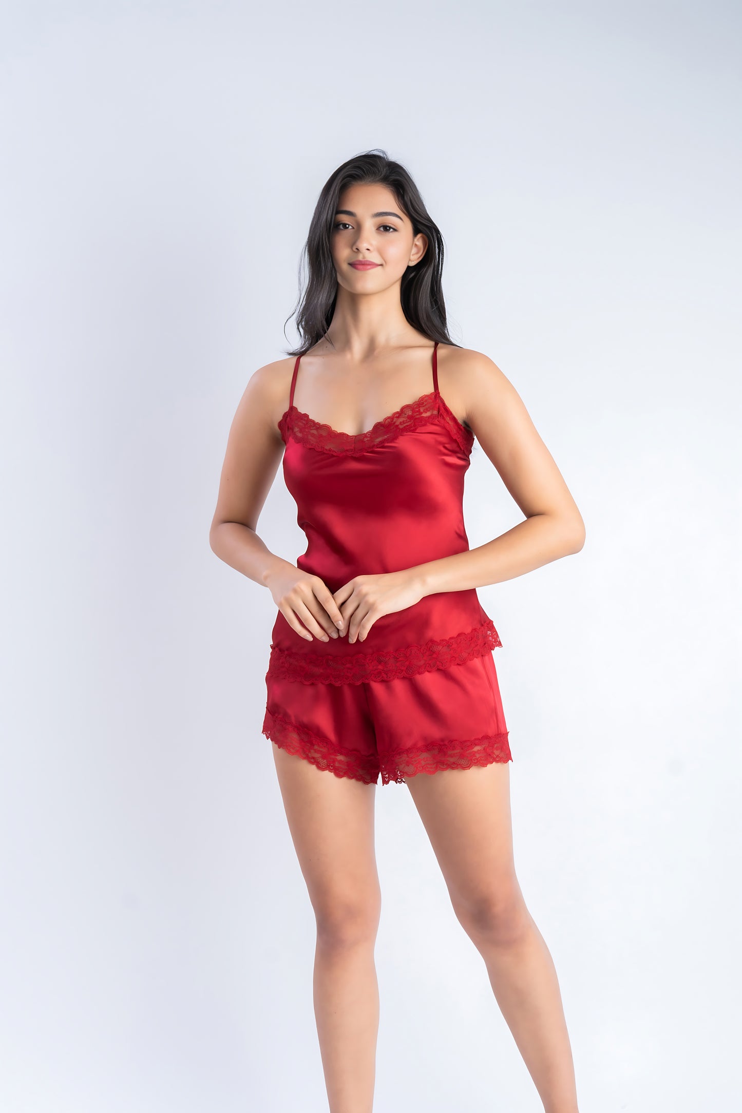 Pure Silk Ruby Red Shorts in Lace | 100% Mulberry Silk