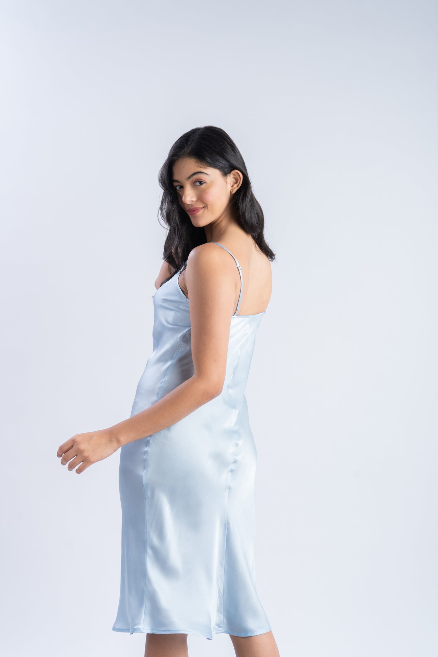 Pure Silk Powder Blue Midi | 100% Mulberry Silk