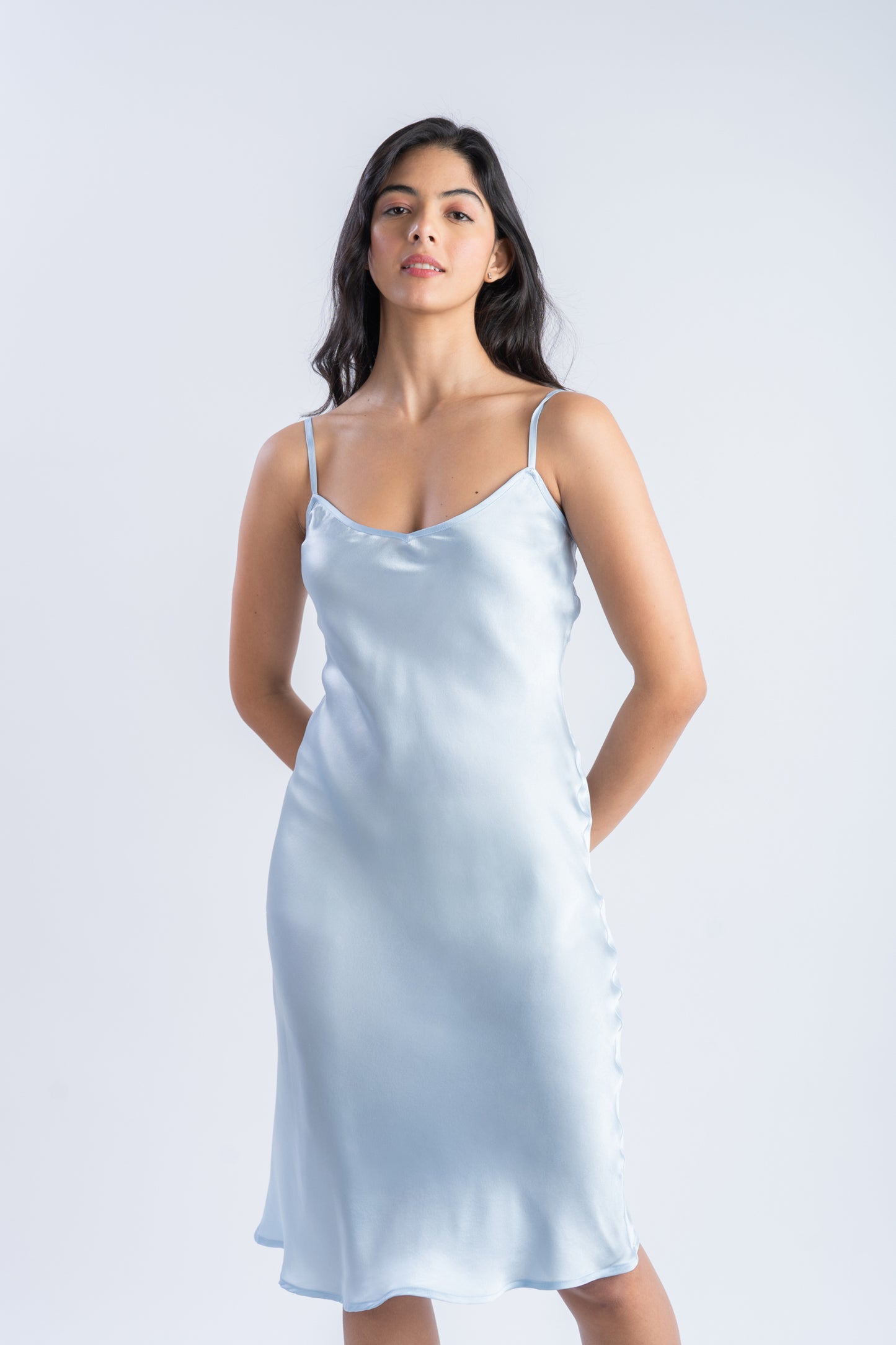 Pure Silk Powder Blue Midi | 100% Mulberry Silk