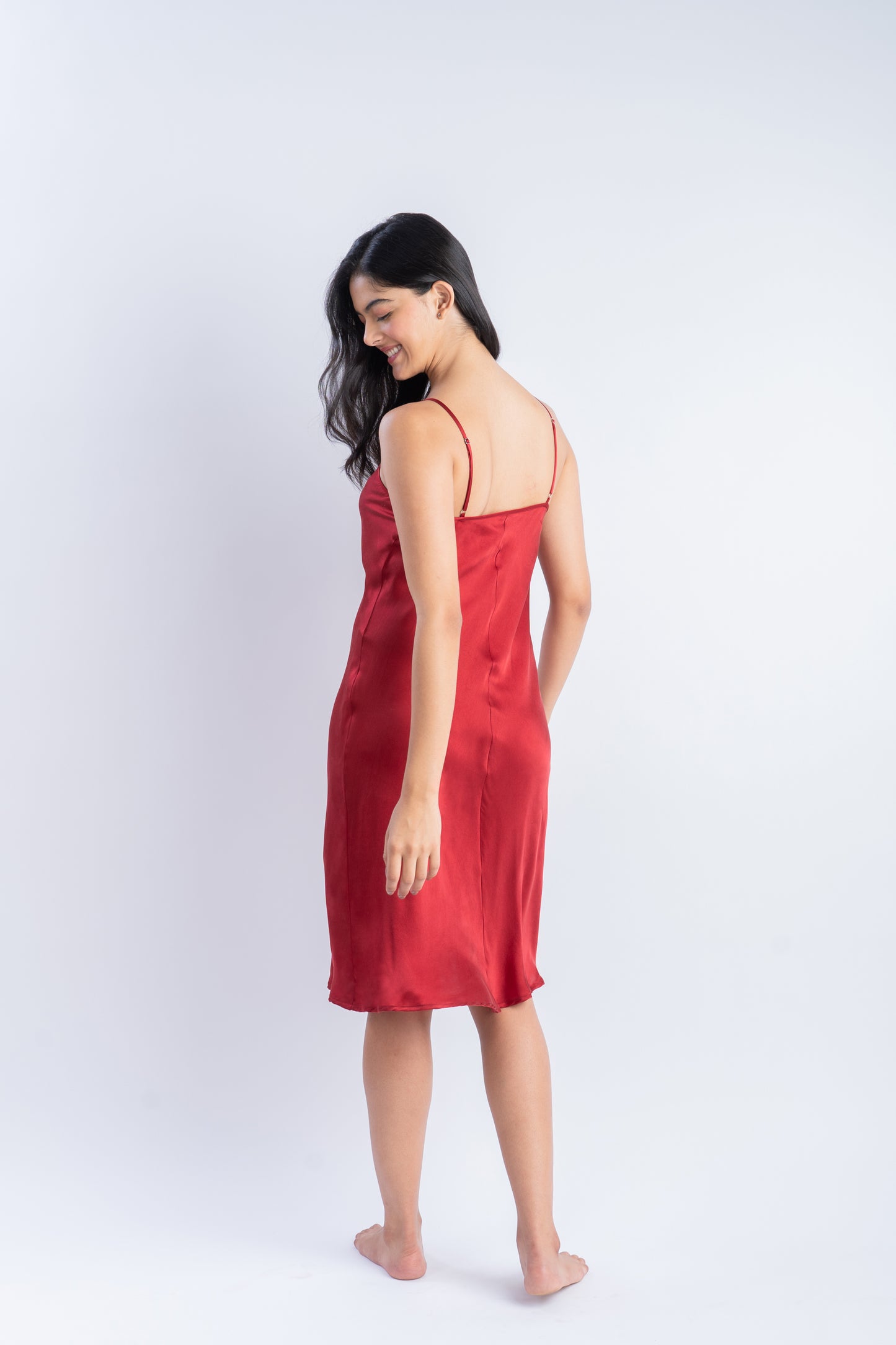 Pure Silk Ruby Red Midi | 100% Mulberry Silk