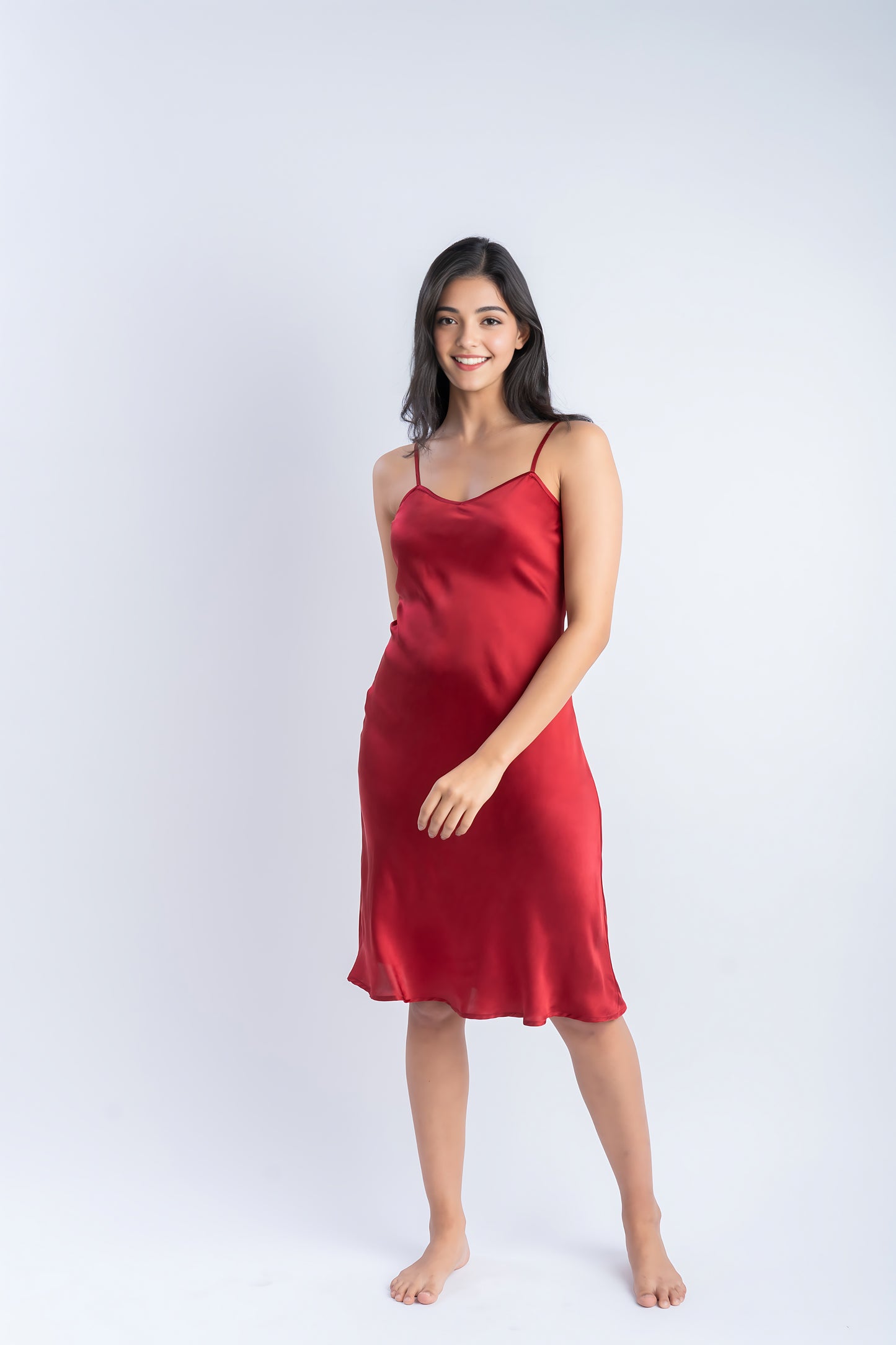 Pure Silk Ruby Red Midi | 100% Mulberry Silk