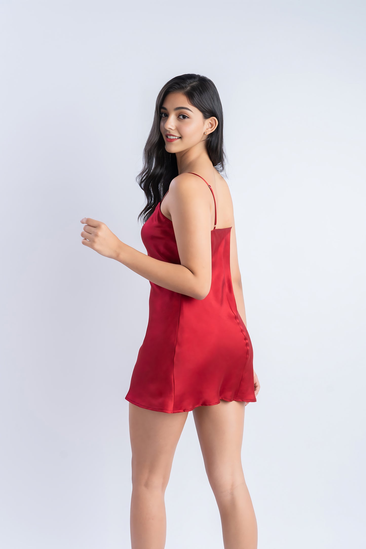 Pure Silk Ruby Red Short Dress | 100% Mulberry Silk