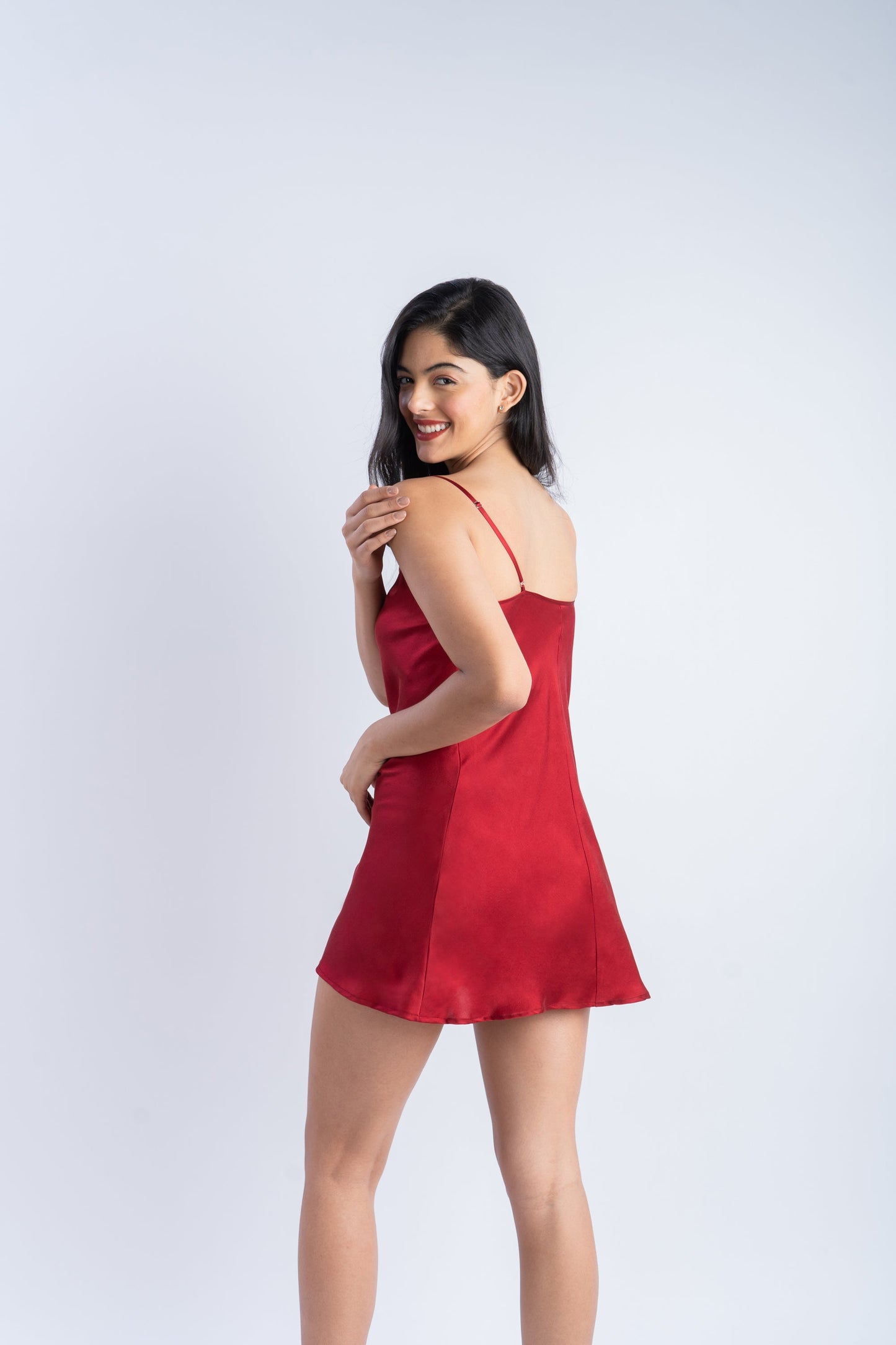 Pure Silk Ruby Red Short Dress | 100% Mulberry Silk