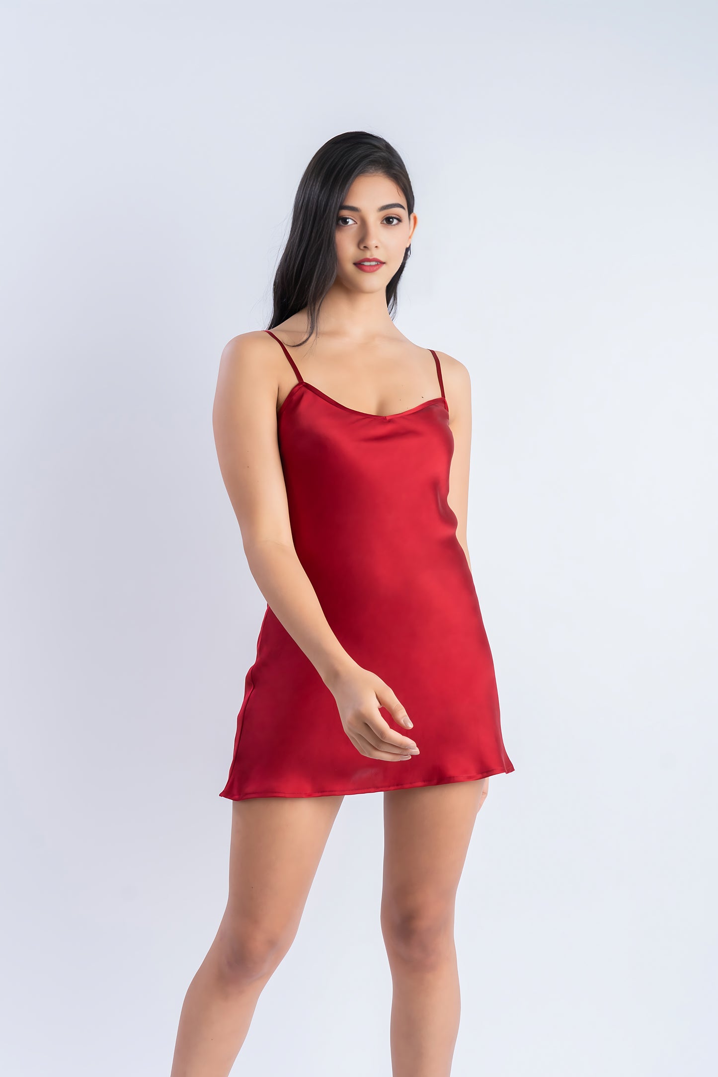 Pure Silk Ruby Red Short Dress | 100% Mulberry Silk