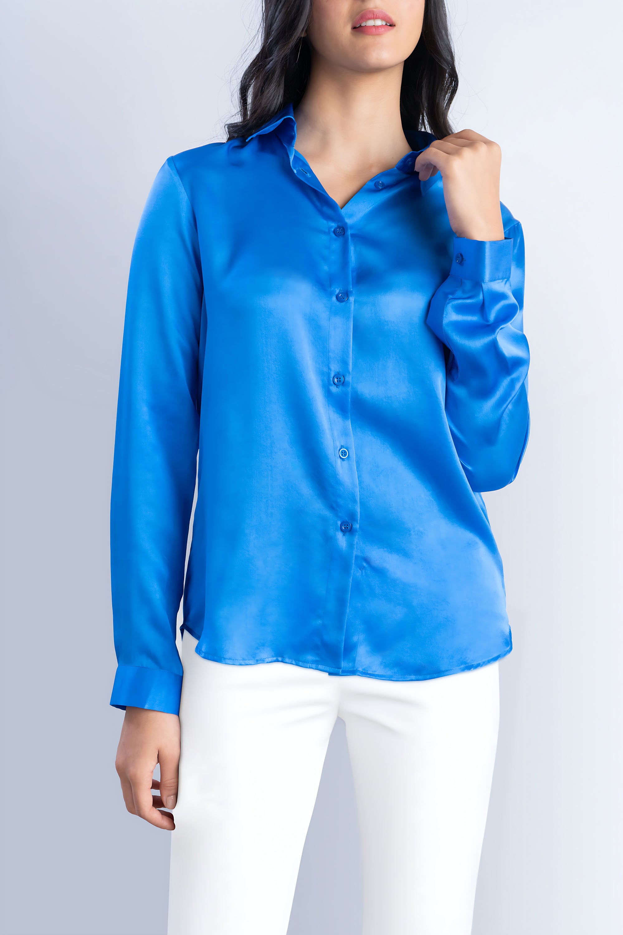 Blue Mulberry Silk Shirt in outlet Chiffon 12mm