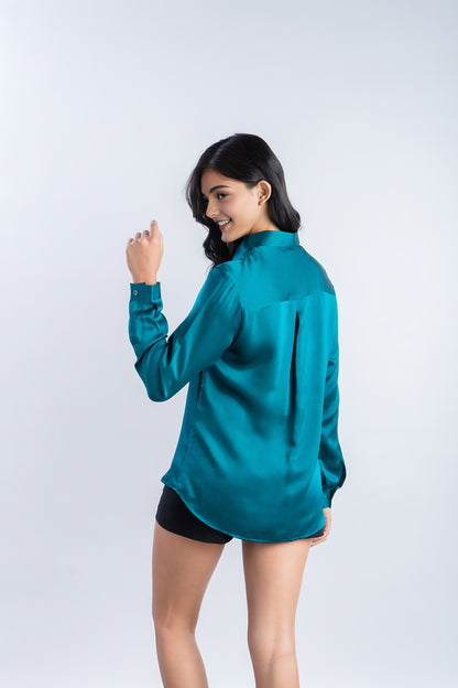 Emerald Green Silk Shirt | 100% Pure Mulberry Silk