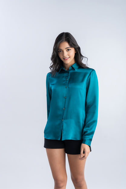 Emerald Green Silk Shirt | 100% Pure Mulberry Silk