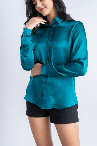 Emerald Green Silk Shirt | 100% Pure Mulberry Silk