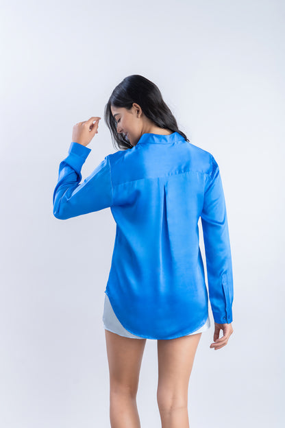 Royal Blue Silk Shirt | 100% Pure Mulberry Silk