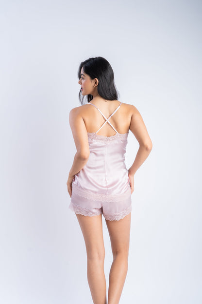 Rose Pink Silk Shorts in Lace | 100% Pure Mulberry Silk