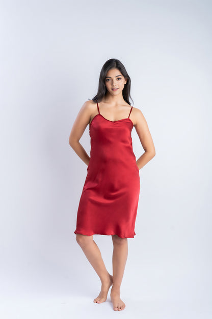 Red Silk Midi Dress for Women