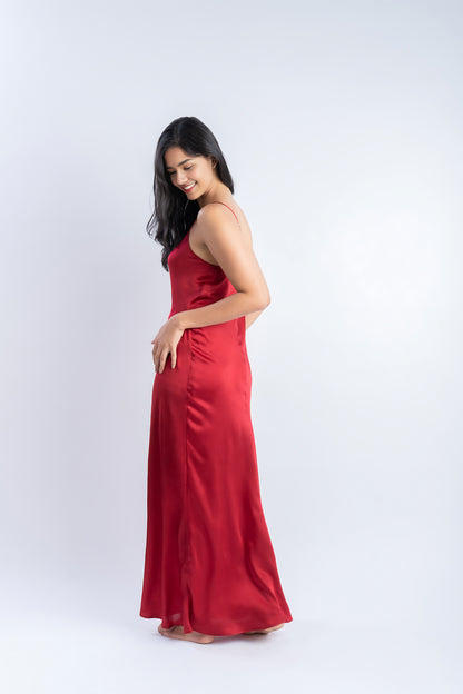 Ruby Red Long Silk Dress | 100% Pure Mulberry Silk