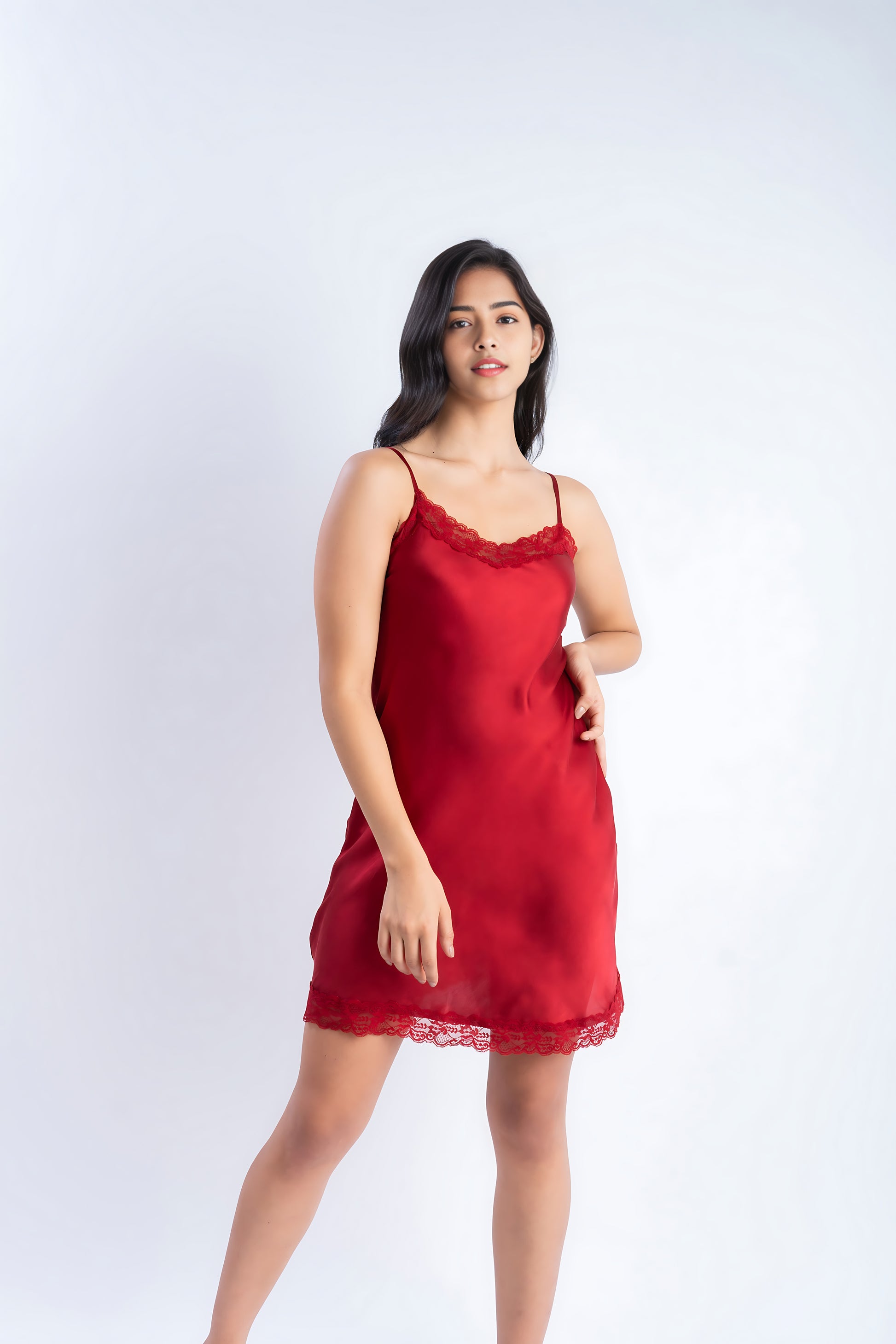 Red Silk Lace Mini Dress for Women | Kausheyah Red Silk Lace Mini Dress for Women | Kausheyah