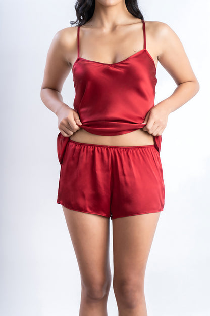 Ruby Red Silk Co-Ord Set | 100% Pure Mulberry Silk