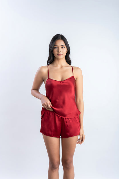 Ruby Red Silk Co-Ord Set | 100% Pure Mulberry Silk