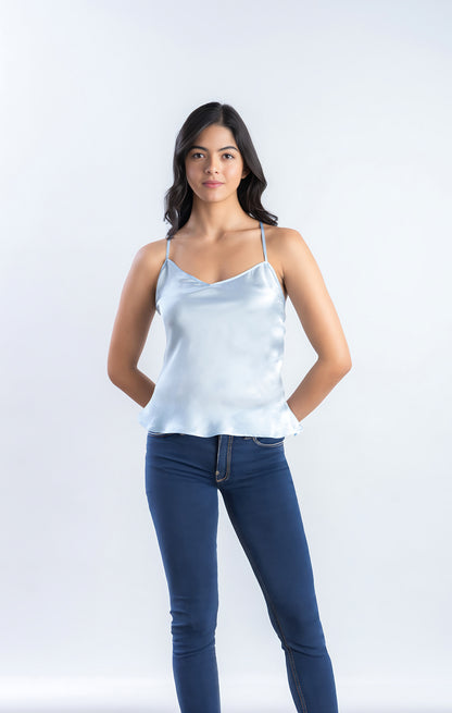 Powder Blue Silk Top | 100% Pure Mulberry Silk