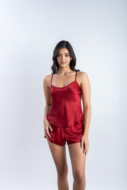 Ruby Red Silk Co-Ord Set | 100% Pure Mulberry Silk